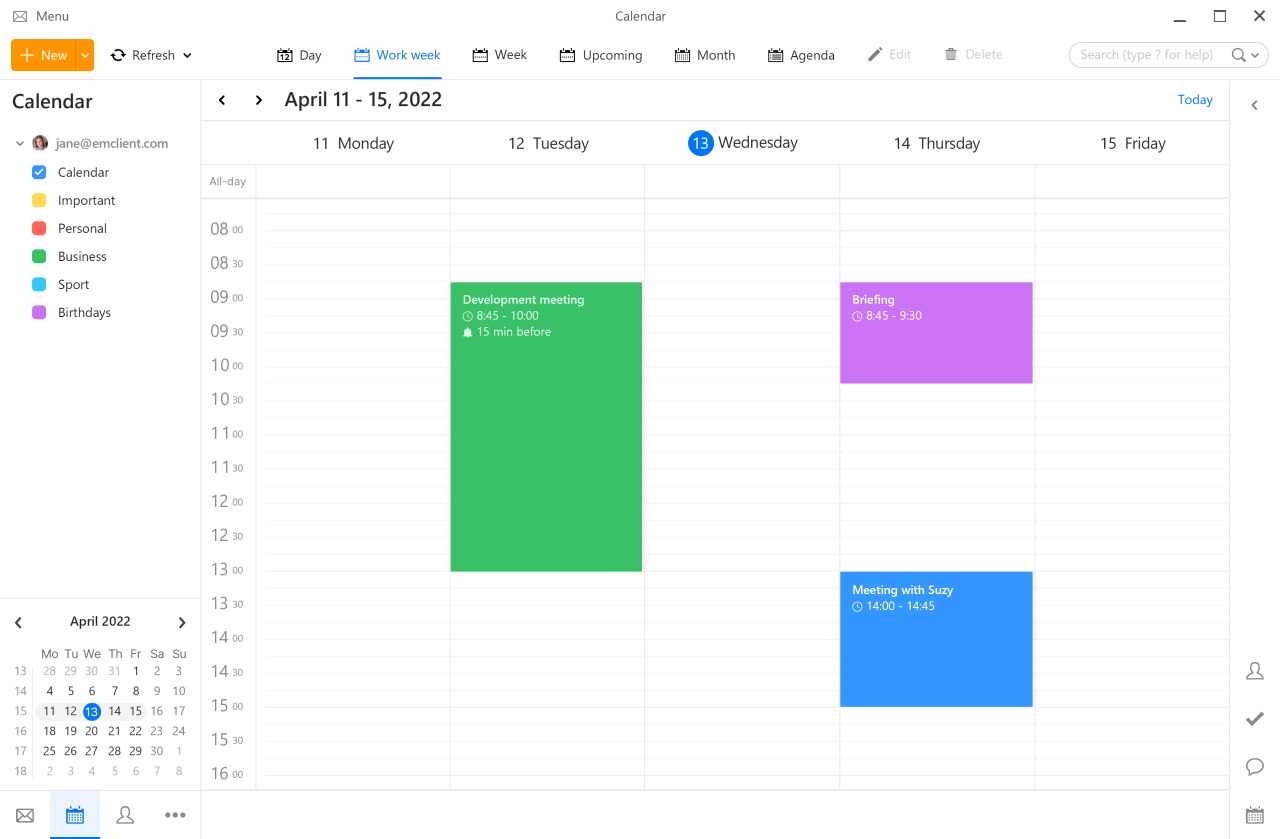 Προβολή εβδομαδιαίου ημερολογίου στον eM Client